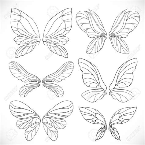 Fairy Wings Outlines Set Isolated On A White Background Royalty Free