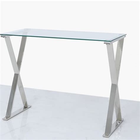 Taylor Glass And Stainless Steel Cross Desk Glass Computer Desk