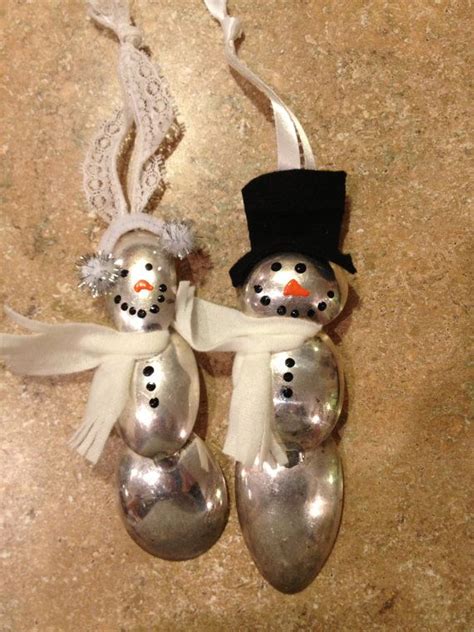 Spoon Bowl Snowman And Snow Lady Ornament Set By Girl Ran Away With The
