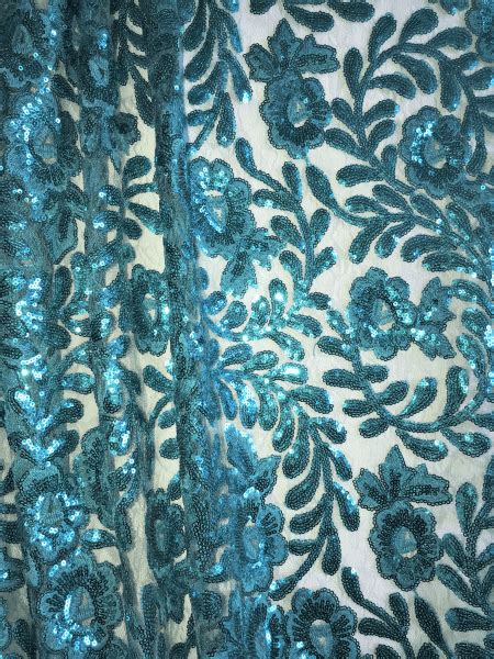 Showtime Sequins Dress Dance Net Fabric Turquoise Floral Embroidery