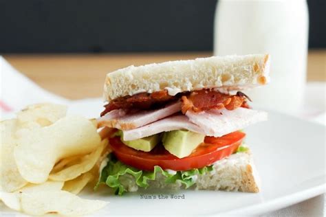 Roasted Turkey Avocado BLT Close Up Of Sandwich On Plate With Chips