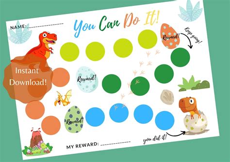 Printable Dinosaur Reward Chart Sticker Reward Chart Toddler Etsy