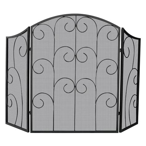 Uniflame Black Wrought Iron 3 Panel Fireplace Screen With Decorative