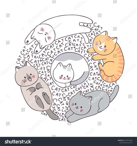 Cartoon Cute Face Cats Vector Doodle Circle Royalty Free Stock