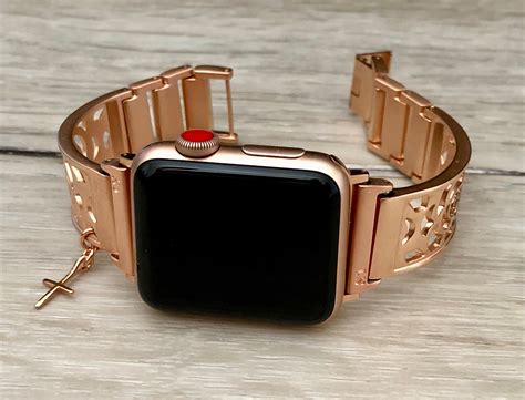 Rose Gold Apple Watch Band 38mm 40mm 42mm 44mm Women Slim Cross Jewelry