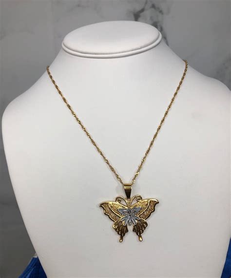 butterfly necklace 18k gold plated two tone butterfly etsy