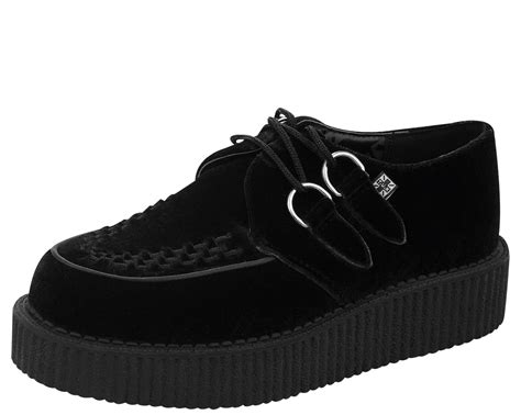 Black Velvet Round Toe Low Creeper Tuk Shoes Tuk Shoes Ankle