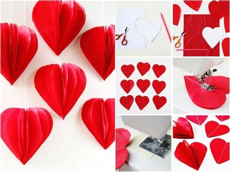 Diy Tissue Paper 3d Paper Heart Garland Tutorial In 2021 Valentines