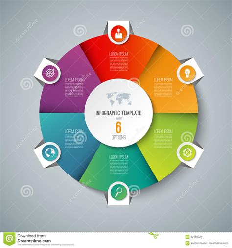 Infographic Pie Chart Circle Template With 6 Options Stock Vector
