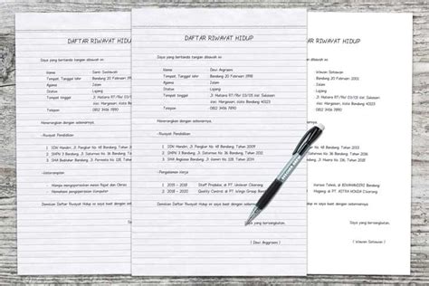 Contoh Daftar Riwayat Hidup CV Tulis Tangan Dikertas Folio