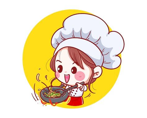 Premium Vector Chef Girl Smiling Happy Is Cooking With A Happy Love