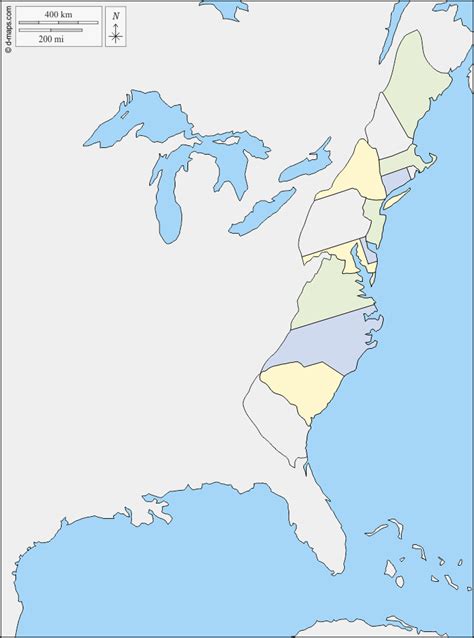 Estados Unidos Las 13 Colonias Mapa Gratuito Mapa Mudo Gratuito Mapa