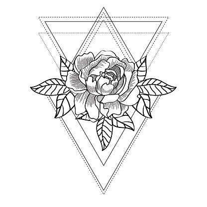 Learn how to draw simple flower line pictures using these outlines or print just for coloring. Line Drawing Of A Rose With Geometric Shapes Stock ...
