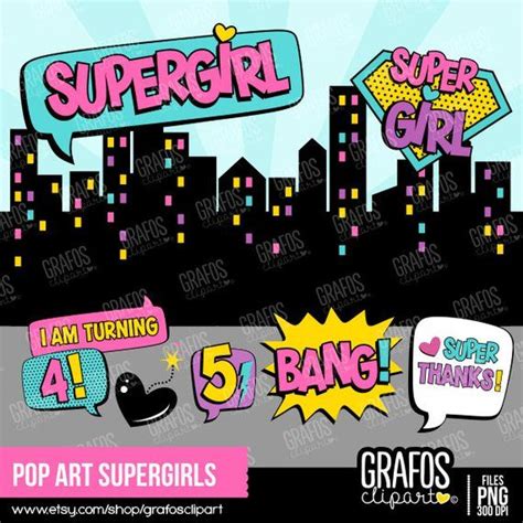 Pop Art Supergirls Digital Clipart Set Superheroes Clipart Girls