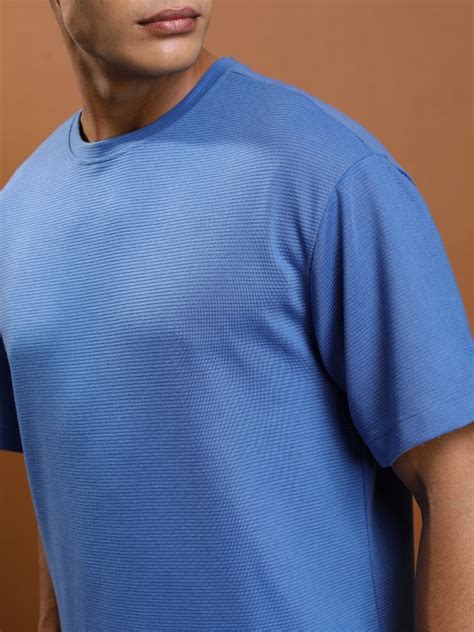 Buy Ketch Blue Solid Round Neck Oversized Fit T Shirt For Men Online At