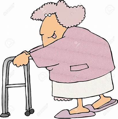 Walker Woman Lady Clipart Clip Elderly Cartoon