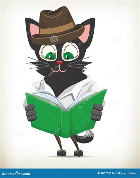 Cartoon Cat Reading A Book Stock Vector Illustration Of Nerd 106758544