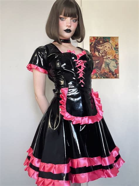 Misfitz Black Pvc And Hot Pink Satin Sissy Maids Outfit