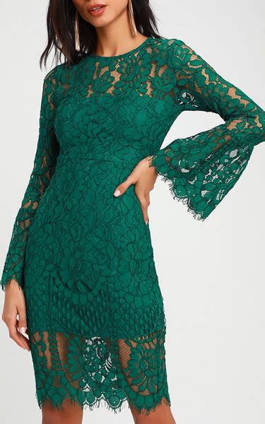Enrapturing Elegance Green Lace Long Sleeve Midi Dress