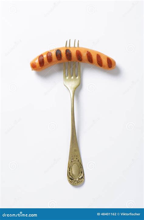 Grilled Sausage On Fork Stock Photo Image Of Roasted 48401162