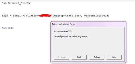 Excel Getting Invalid Procedure Call Argument When I Run Call A Bat