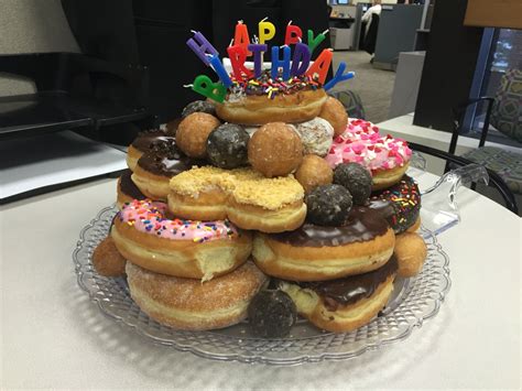 Donut Birthday Cake I Made This Morning From A Dozen Donuts And Half A