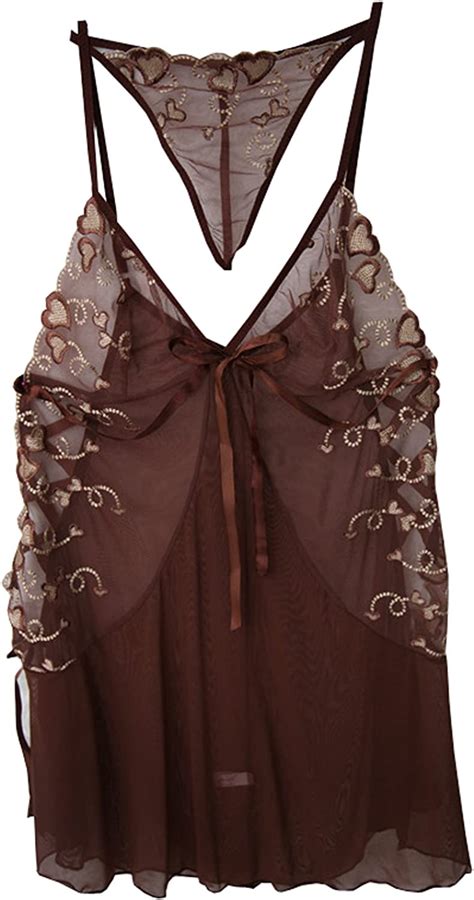 deargirl sexy sheer see through lace nightgown gown thong panty set brown adult
