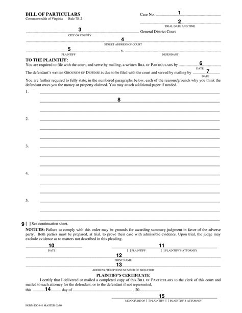 Download Instructions For Form Dc 441 Bill Of Particulars Pdf