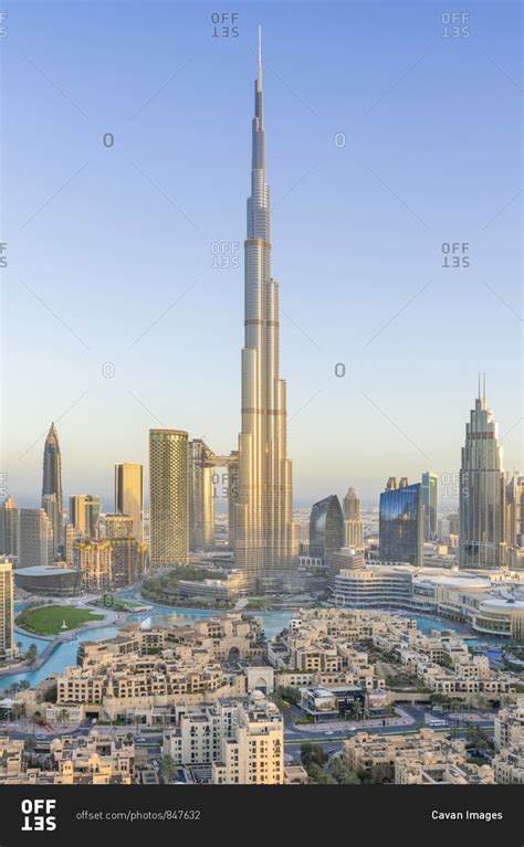 March 17 2019 Dubai Skyline In Golden Light With Burj Khalifa At