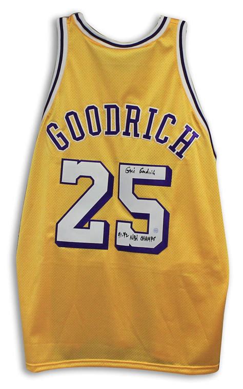 After watching james in the preseason, fans will get a look at him in a lakers jersey for games that. Gail Goodrich Los Angeles Lakers Autographed Yellow Lakers Jersey Inscribed 71-72 NBA Champs ...