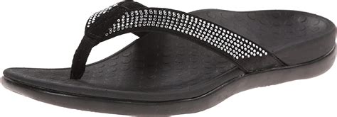 Vionic With Orthaheel Technology Womens Tide Rhinestones Black Thong