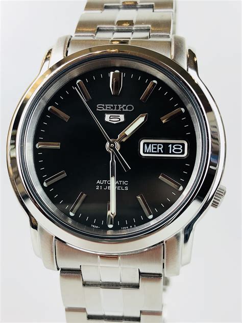 Seiko 5 Automatic Black Dial Stainless Steel Mens Watch SNKK71K1