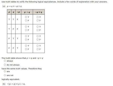 Solved Use Truth Tables To Verify The Following Logical