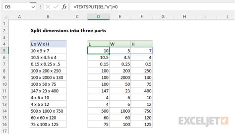 Split Dimensions Into Three Parts Excel Formula Exceljet