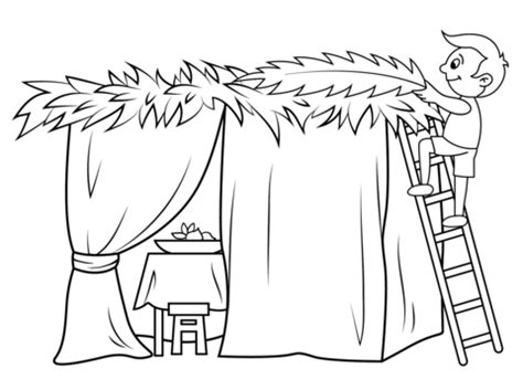 (having trouble printing from the image above? Coloriage - Garçon construit la soucca | Coloriages à ...