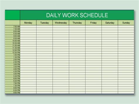 Daily Work Schedule Excel Template