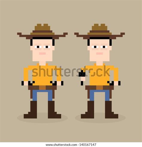 Pixel Art Cowboy Holding Gun Vector Stock Vector Royalty Free 140167147