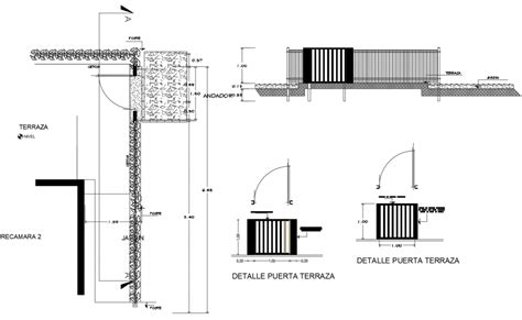 Elevation And Plan Detail Of Entrance Gate And Compound Wall Dwg File