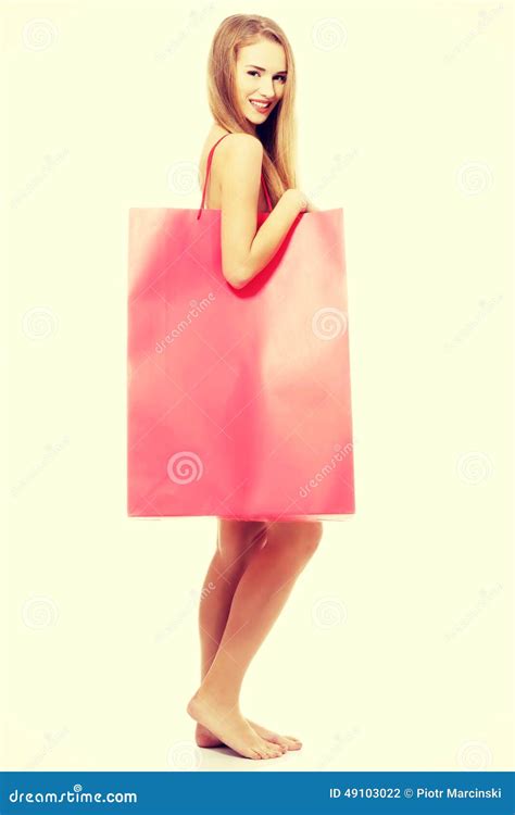 Naked Woman With Big Red Shopping Bag Stock Photo Image Of Body