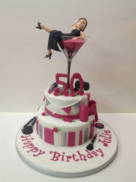 Womens 50th Birthday Pinkssilvermartini Glass Birthday Cake