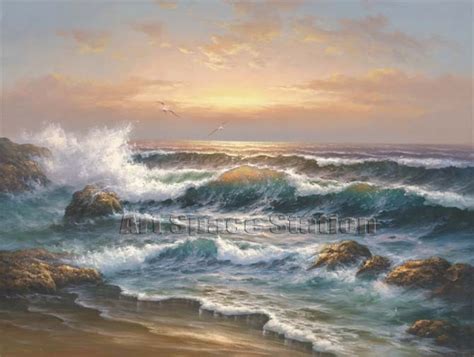 Ocean Waves Wall Picture Sunset Beach Oil On Canvas