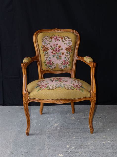 Choosing the right chair silhouette and upholstery fabric, to compliment the motif of your home. French Louis XV Style Arm Chair - Antiques Atlas