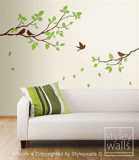 Branches Wall Decal Two Spring Branches And Birds Wall Decal Leaves