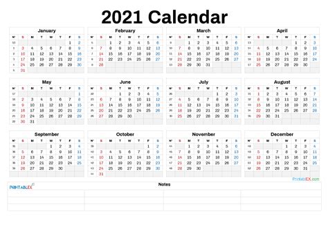 2021 Annual Calendar Printable 2021 Printable Calendars