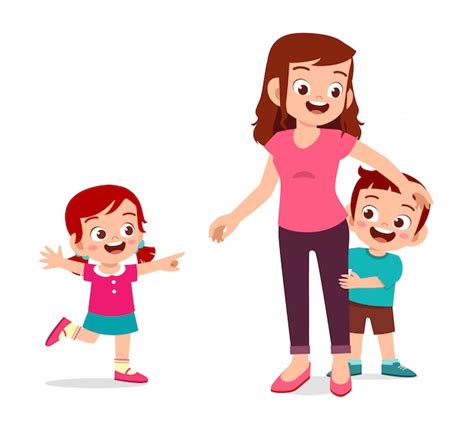 Premium Vector Happy Cute Kids Girl And Boy Play With Mom