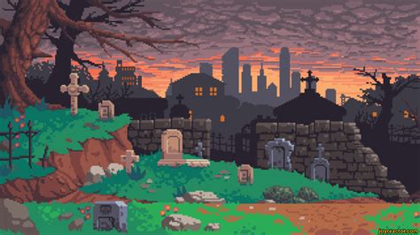 Pixel Art Cemetery Пейзажи Искусство Аниме пейзажи