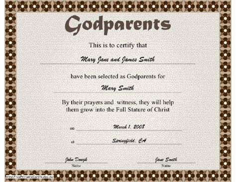 Godparents Certificate Printable Certificate