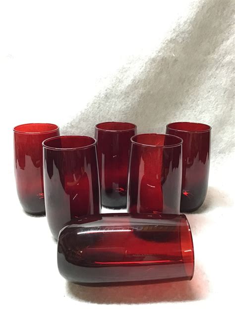 Vintage Ruby Red Drinking Glasses Set Of 6 12 Ounce Capacity Etsy