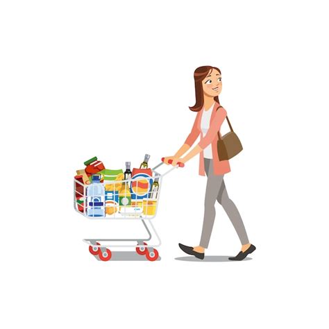 Mujer De Compras En La Tienda De Comestibles Vector De Dibujos Animados
