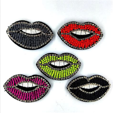 1pcs Handmade Bead Lips Beaded Patch For Clothing Iron On Beading